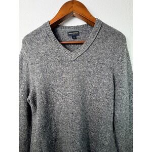 Banana Republic Mens V-Neck Sweater Grey Large Lambswool Blend Knit Marled